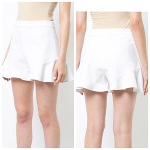 Josie Natori High Waist White Denim Ruffle Hem Dressy Trouser Shorts, Sz 8, EUC!